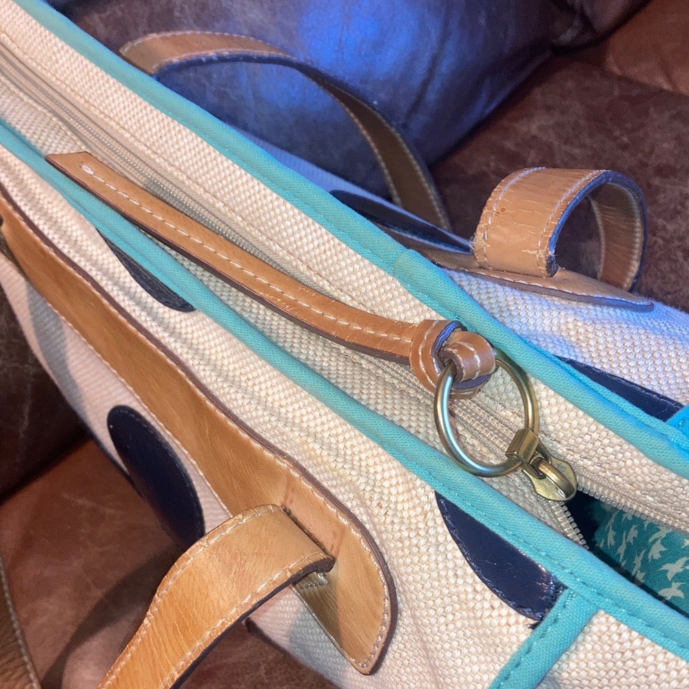 Fossil Blue and Tan Polka Dot Tote - Picture 4 of 6